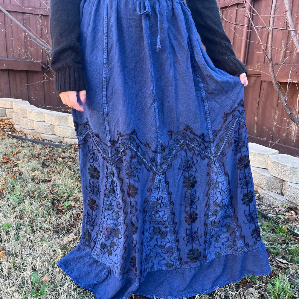 Chic Navy Embroidered Maxi Skirt - Picture 15 of 15